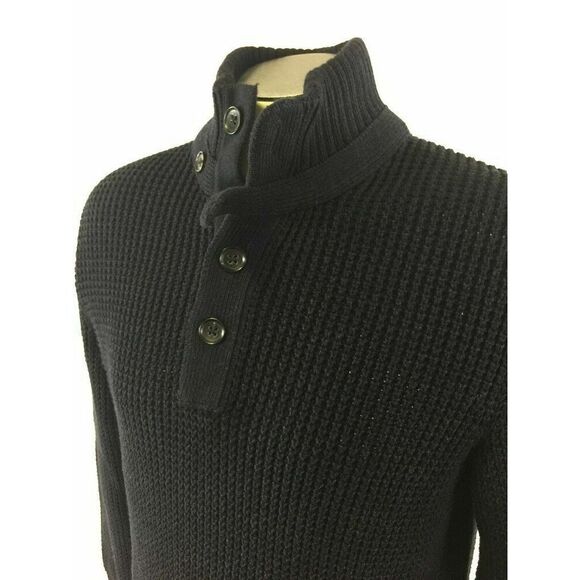 Banana‎ Republic Mockneck Button Sweater L Large Blue Cotton Ribbed Mens - Picture 5 of 5
